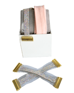 Pink interchangeable swimwear straps with iridescent rhinestones and gold clasps | Divergent Swimwear