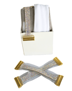 White interchangeable bikini straps with iridescent rhinestones and gold clasps | Divergent Swimwear